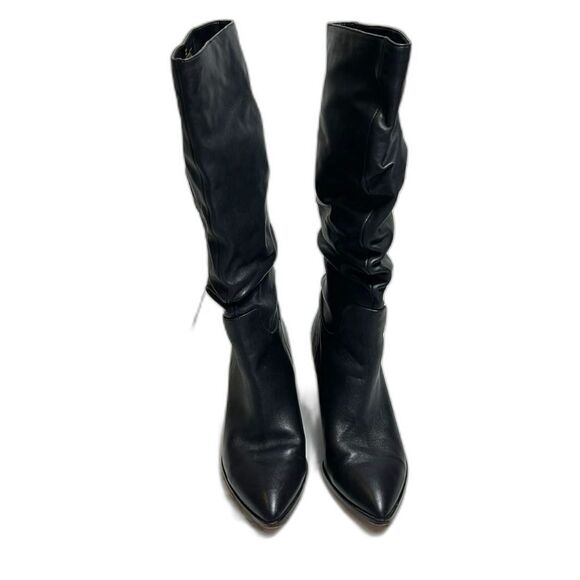 Saks Fifth Avenue Black Leather Slouchy Knee High Boots Size 8M - Picture 3 of 11